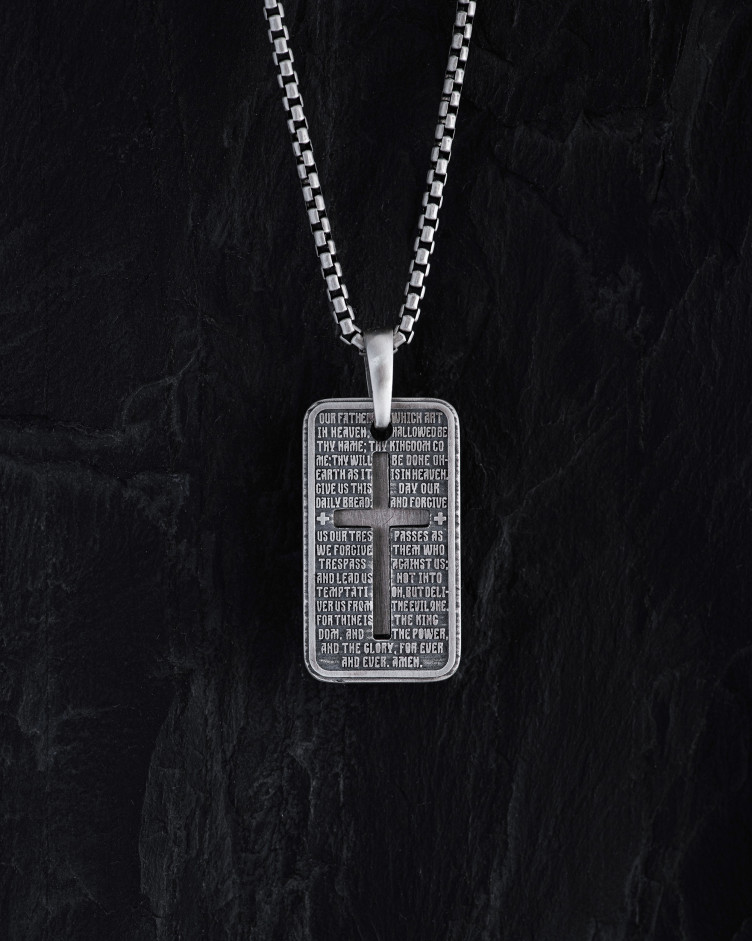 Silver pendant OUR FATHER with a cross 3