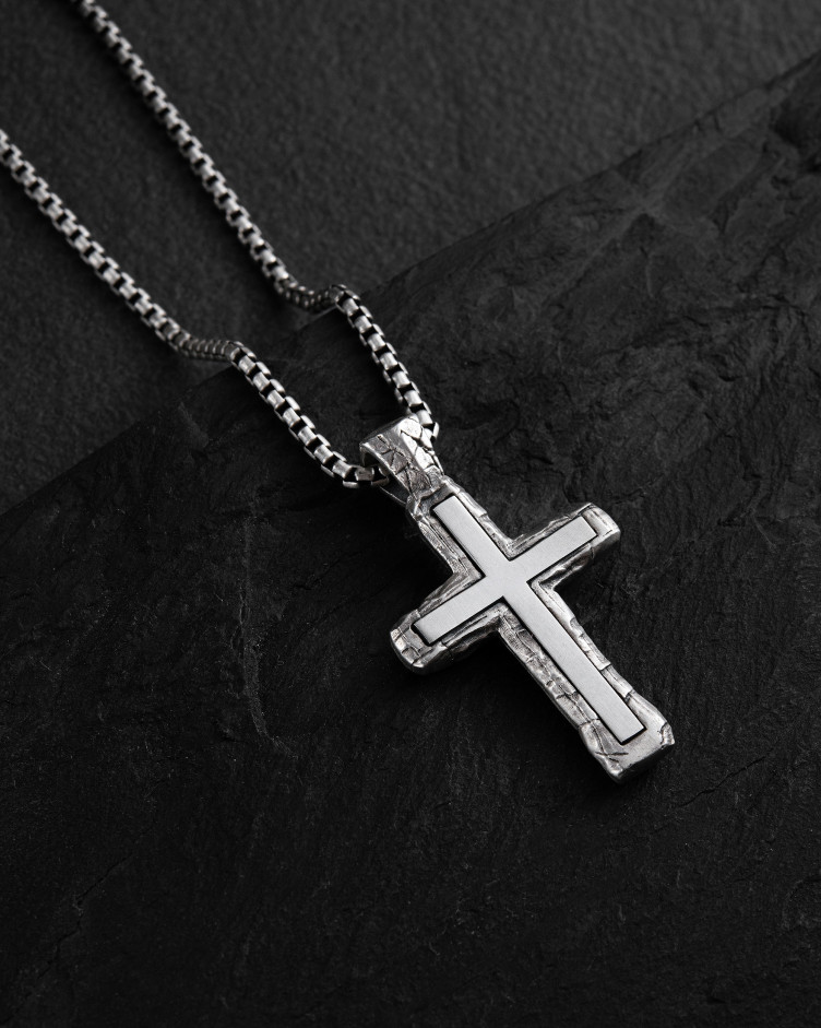 Srebrny krzyż GOD PROTECT YOU
