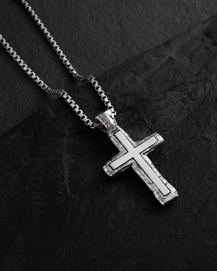 Srebrny krzyż GOD PROTECT YOU