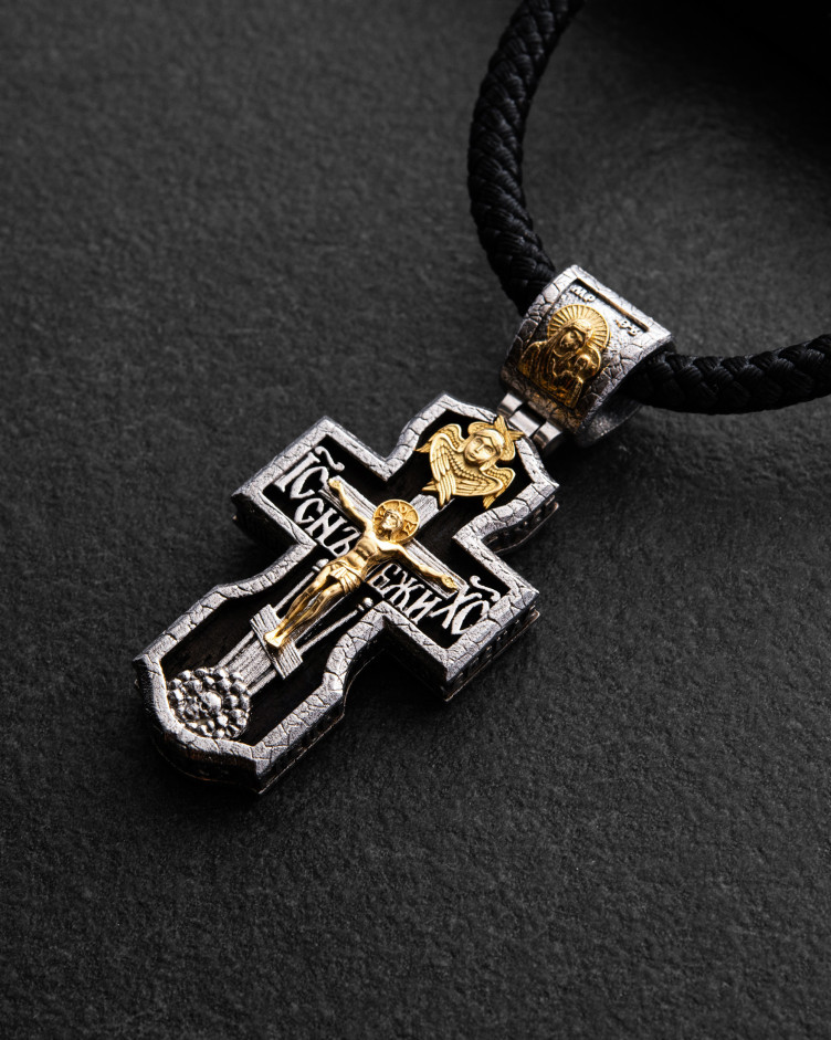 Krzyż JEZUS CHRYSTUS, ARCHANIOŁ MICHAŁ, ŚWIĘTY JERZY ZWYCIĘZCA I ŚWIĘTY MIKOŁAJ CUDOTWÓRCA (platyna 950, żółte złoto 750, heban) 5