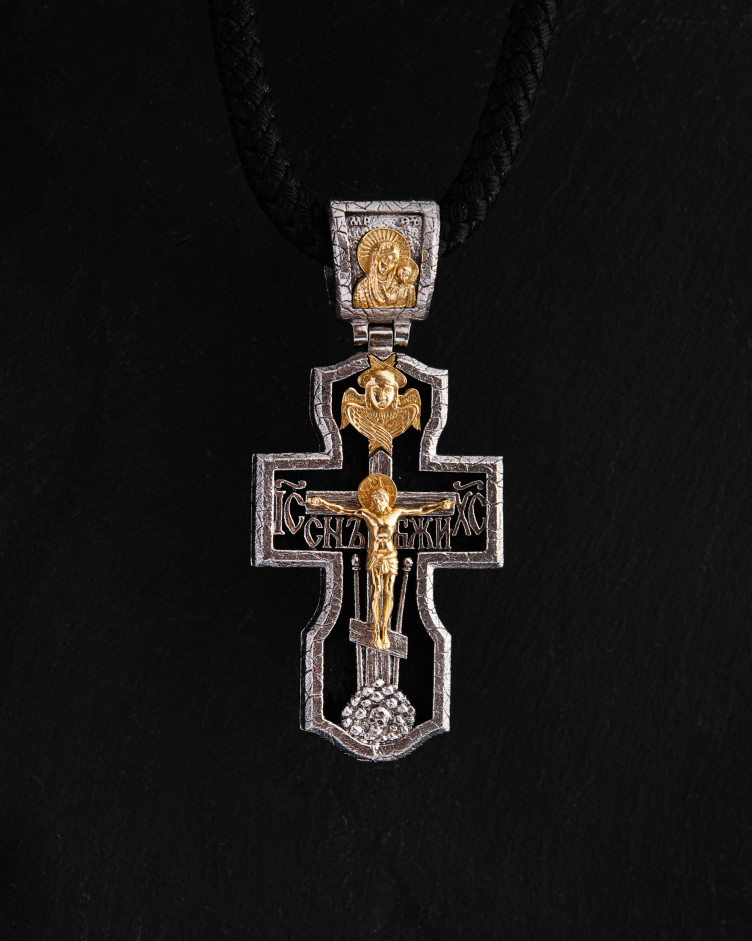 Krzyż JEZUS CHRYSTUS, ARCHANIOŁ MICHAŁ, ŚWIĘTY JERZY ZWYCIĘZCA I ŚWIĘTY MIKOŁAJ CUDOTWÓRCA (platyna 950, żółte złoto 750, heban) 6