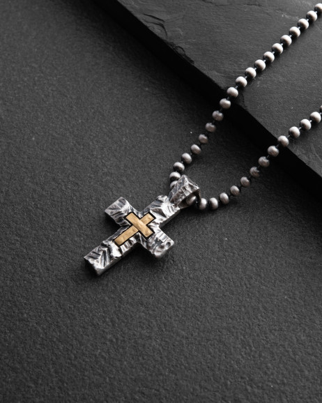 Srebrny krzyż INVICTUS (wstawka z żółtego złota 14k) 3