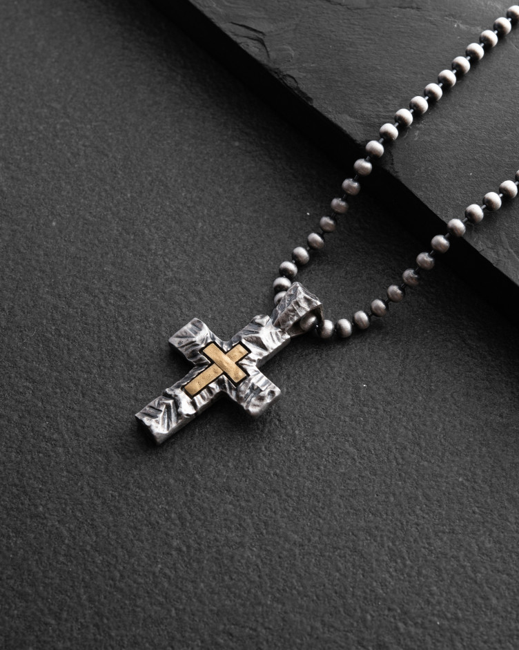 Srebrny krzyż INVICTUS (wstawka z żółtego złota 14k) 3