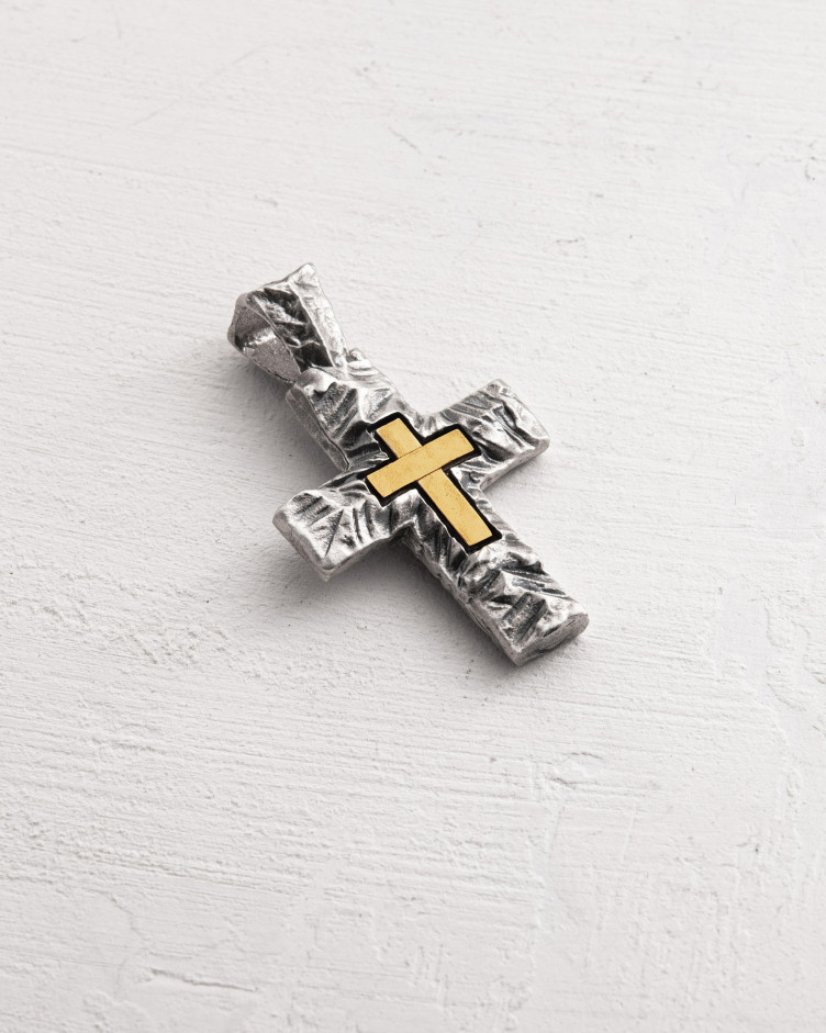 Srebrny krzyż INVICTUS (wstawka z żółtego złota 14k) 4