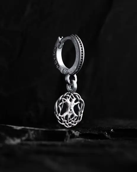 Srebrny pojedynczy kolczyk YGGDRASIL TREE OF LIFE 2
