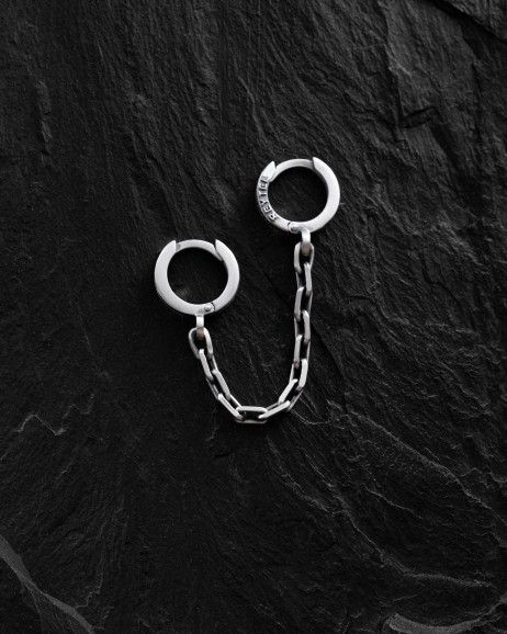 Srebrny pojedynczy kolczyk CHAIN (na dwa przekłucia)