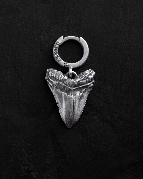 Srebrny pojedynczy kolczyk MEGALODON SHARK TOOTH