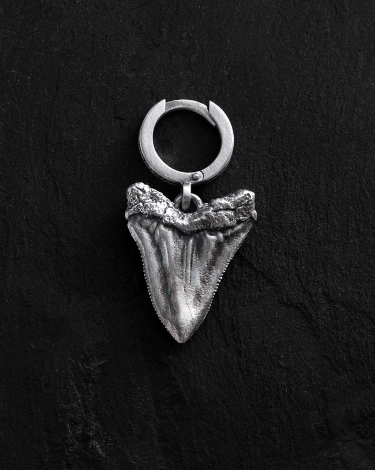 Srebrny pojedynczy kolczyk MEGALODON SHARK TOOTH 2