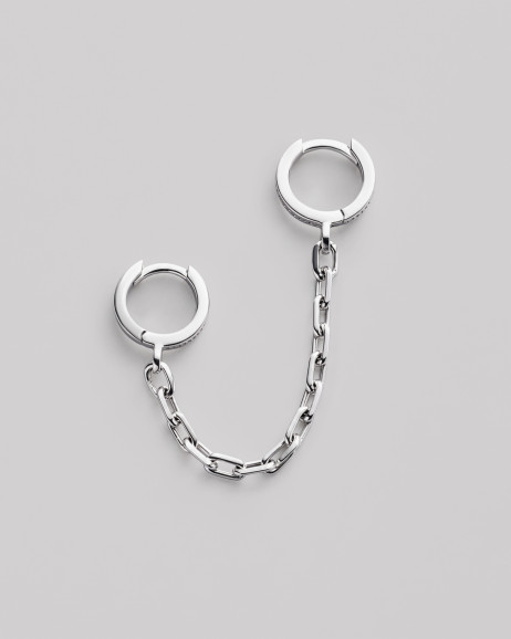 Srebrny pojedynczy kolczyk CHAIN (na dwa przekłucia)