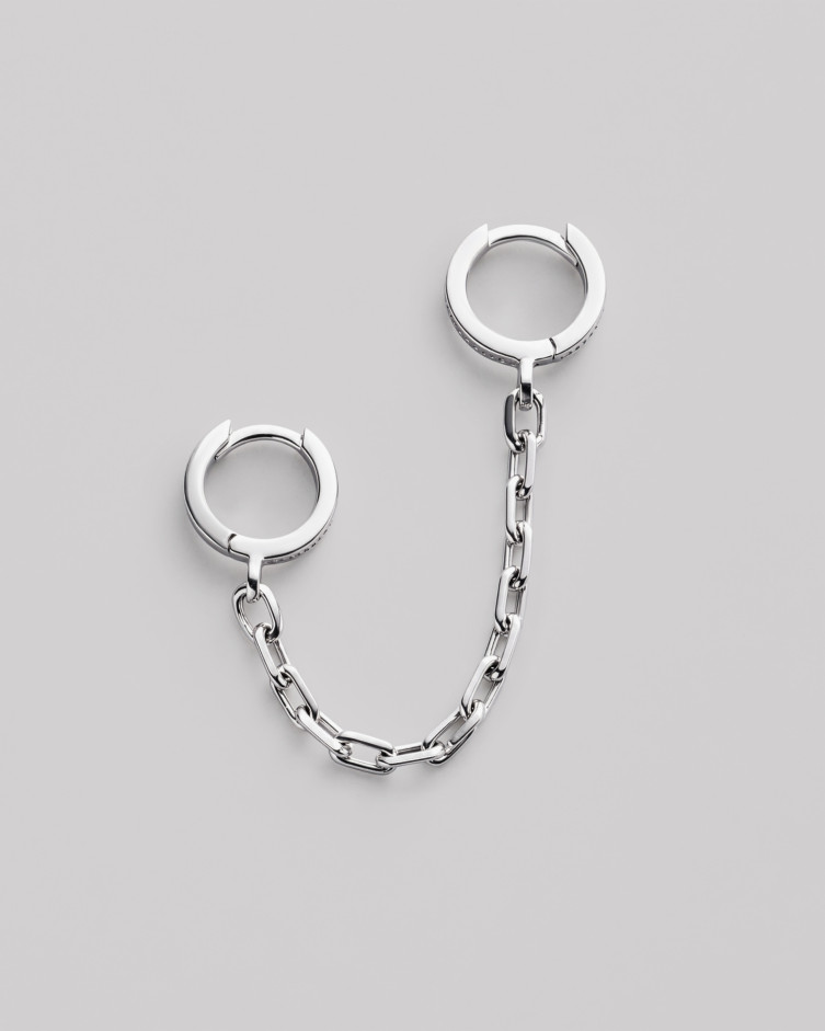 Srebrny pojedynczy kolczyk CHAIN (na dwa przekłucia)