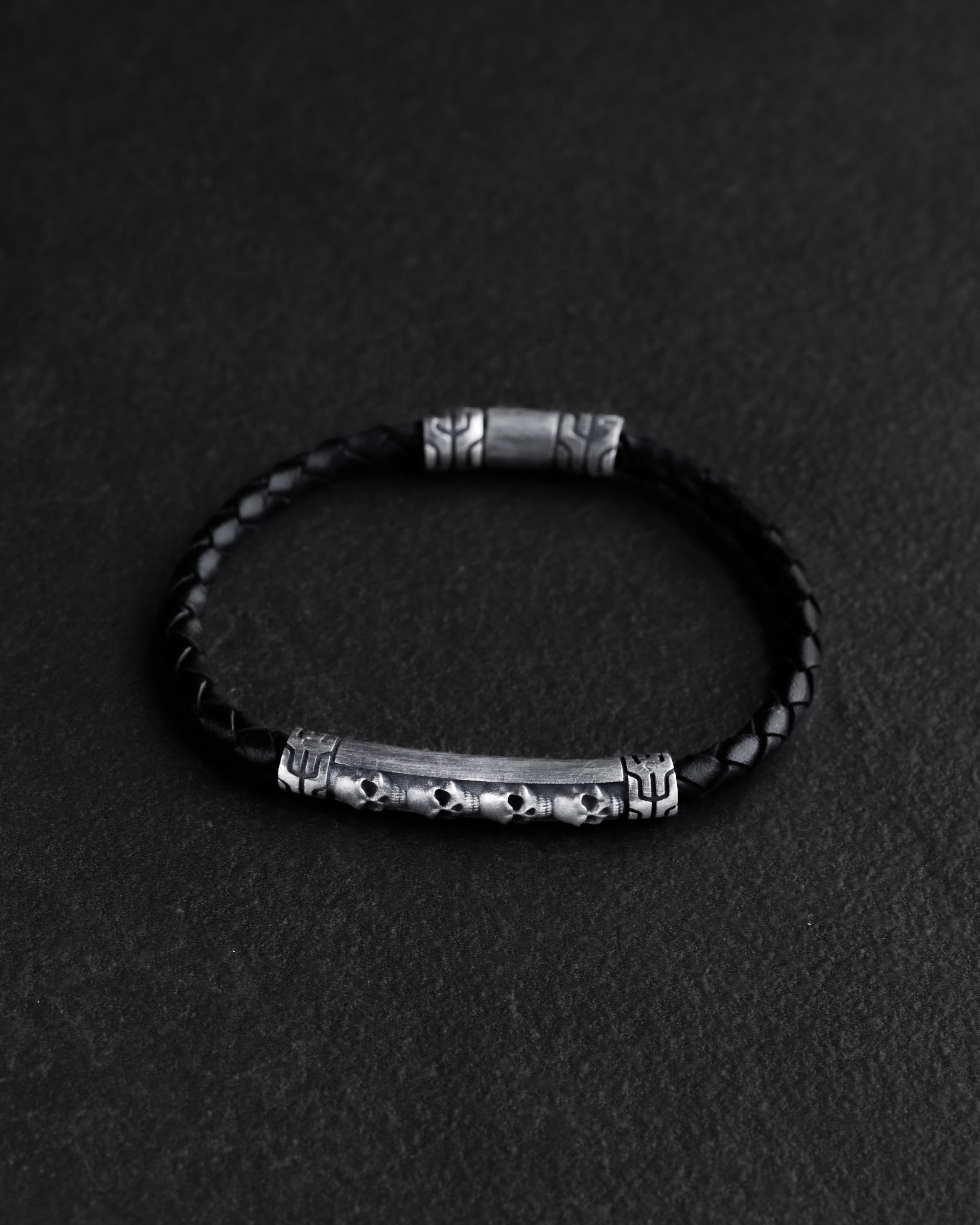 bransoletka męska skóra srebro Reytel