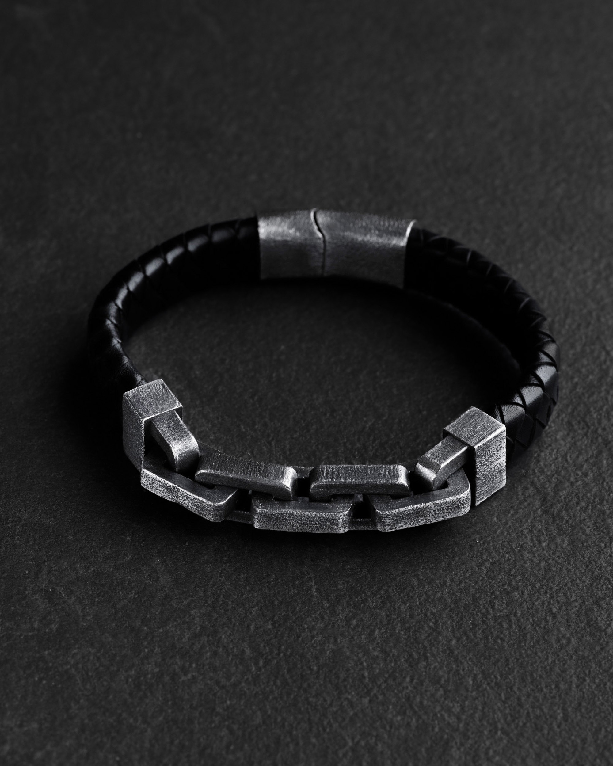 bransoletka meska skora srebro Reytel